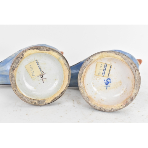 180 - A pair of 18th-century Alcora Talavera faience partridge tureens, circa 1790, with original domed co... 