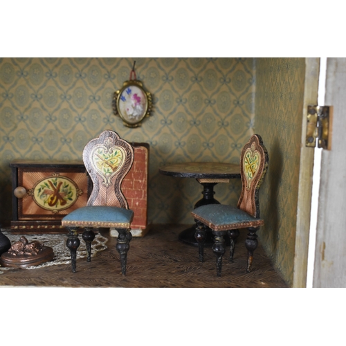186 - An early 20th century furnished blue roof dollhouse made for the French Market by Moritz Gottschalk,... 