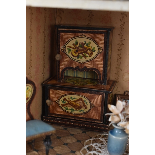 186 - An early 20th century furnished blue roof dollhouse made for the French Market by Moritz Gottschalk,... 