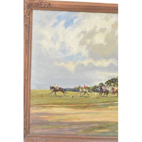 190 - John Gregory King (1929-2014) An oil on canvas equestrian scene entitled 'Newmarket', signed and dat... 