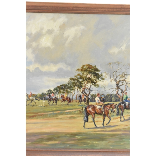 190 - John Gregory King (1929-2014) An oil on canvas equestrian scene entitled 'Newmarket', signed and dat... 