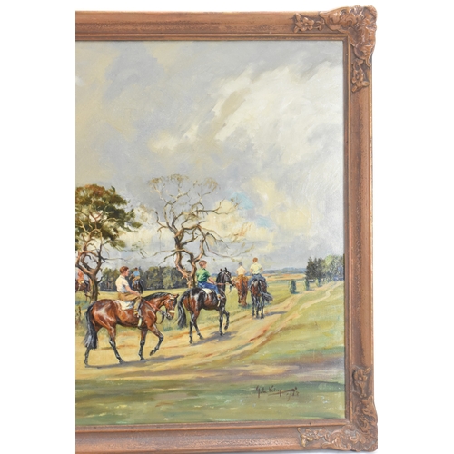 190 - John Gregory King (1929-2014) An oil on canvas equestrian scene entitled 'Newmarket', signed and dat... 