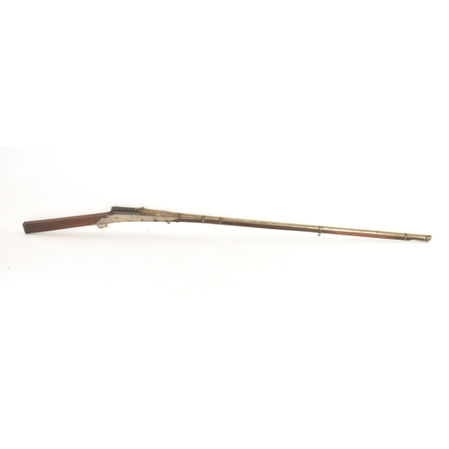 192 - A 19th century Indian toradar matchlock musket, the long steel barrel engraved with inscription, the... 