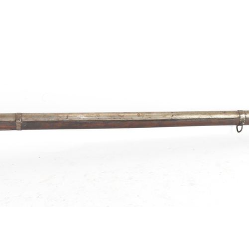 192 - A 19th century Indian toradar matchlock musket, the long steel barrel engraved with inscription, the... 