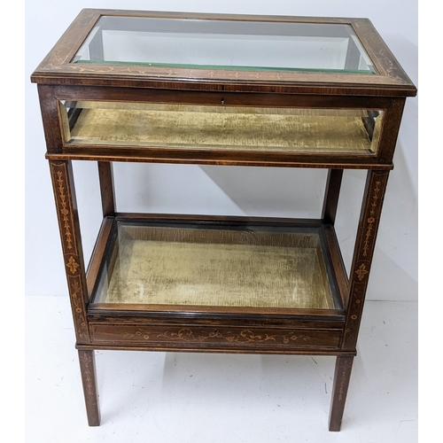 199 - An Edwardian marquetry inlaid mahogany bijouterie display table, of rectangular form with bevelled g... 