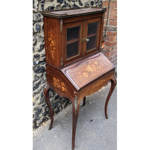 200 - A Late 19th century French marquetry and gilt metal mounted kingwood secretaire / bonheur du jour, w... 