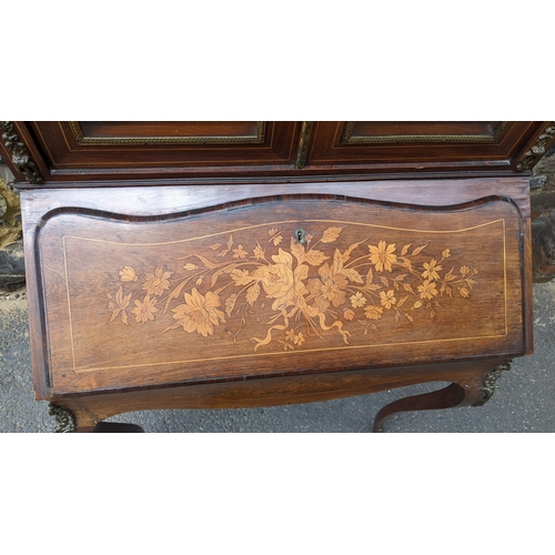 200 - A Late 19th century French marquetry and gilt metal mounted kingwood secretaire / bonheur du jour, w... 