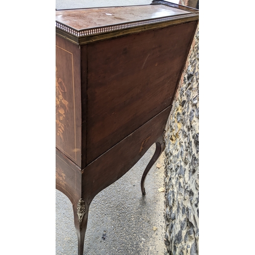 200 - A Late 19th century French marquetry and gilt metal mounted kingwood secretaire / bonheur du jour, w... 