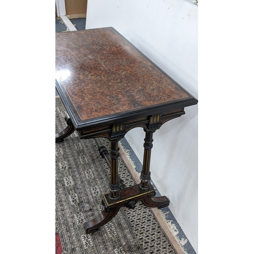 209 - A Gillows Victorian Aesthetic Movement ebonised and amboyna games table, the rectangular hinged top ... 