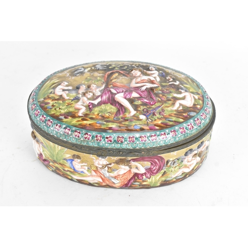 212 - A late 19th/early 20th century Capodimonte porcelain and metal-mounted oval casket, the domed lid an... 
