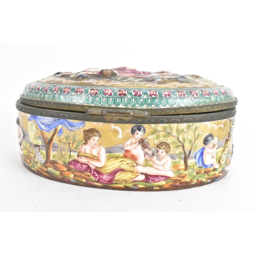 212 - A late 19th/early 20th century Capodimonte porcelain and metal-mounted oval casket, the domed lid an... 