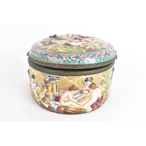 212 - A late 19th/early 20th century Capodimonte porcelain and metal-mounted oval casket, the domed lid an... 