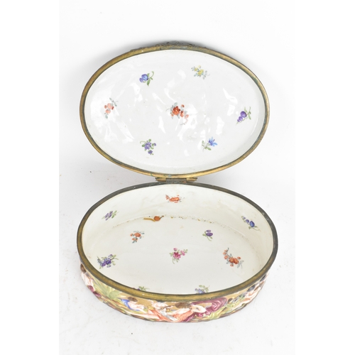 212 - A late 19th/early 20th century Capodimonte porcelain and metal-mounted oval casket, the domed lid an... 