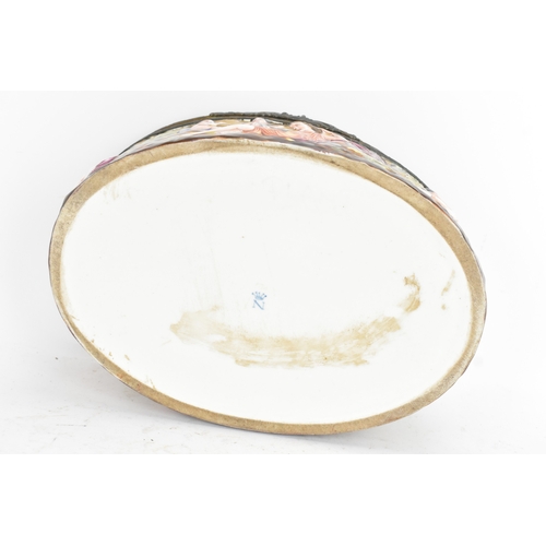 212 - A late 19th/early 20th century Capodimonte porcelain and metal-mounted oval casket, the domed lid an... 