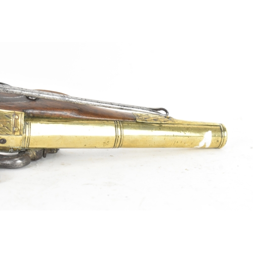 215 - A late 18th/early 19th century Balkan or Ottoman flintlock pistol, with a brass barrel engraved with... 