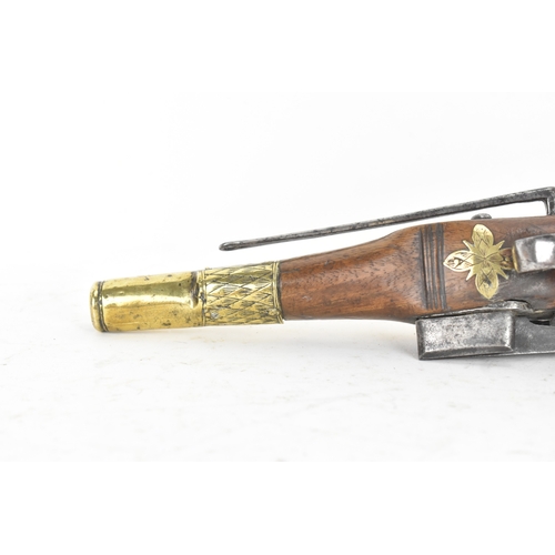 215 - A late 18th/early 19th century Balkan or Ottoman flintlock pistol, with a brass barrel engraved with... 