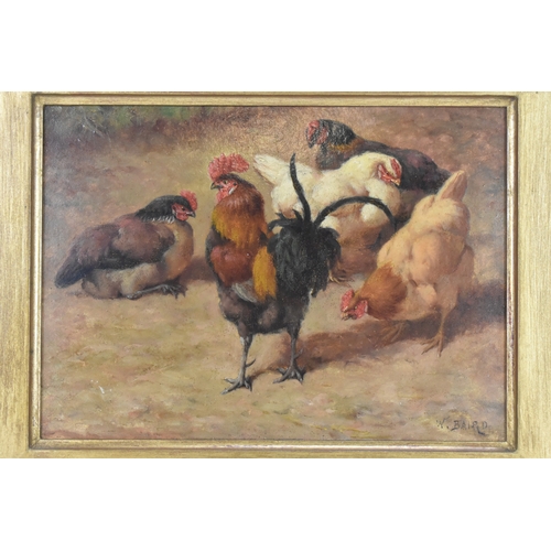 220 - William Baptiste Baird (American 1847-1917) An oil on board depicting chickens, signed to the lower ... 