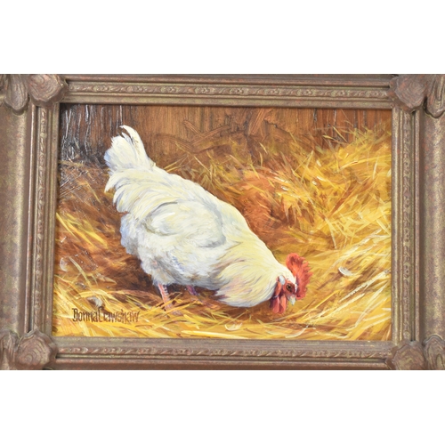 221 - Donna Crawshaw (B.1960) Two oil on boards, one depicting a chicken and the other two rabbits, both s... 