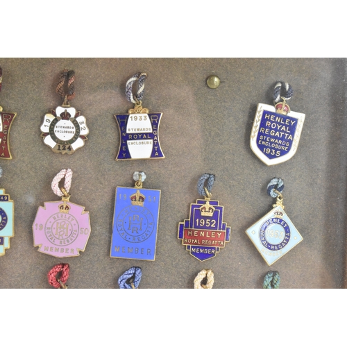 222 - A collection of fifty-six Henley Regatta enamelled badges, dating from 1924-33, 1935-37, 1946-88, ho... 