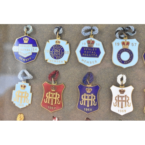 222 - A collection of fifty-six Henley Regatta enamelled badges, dating from 1924-33, 1935-37, 1946-88, ho... 
