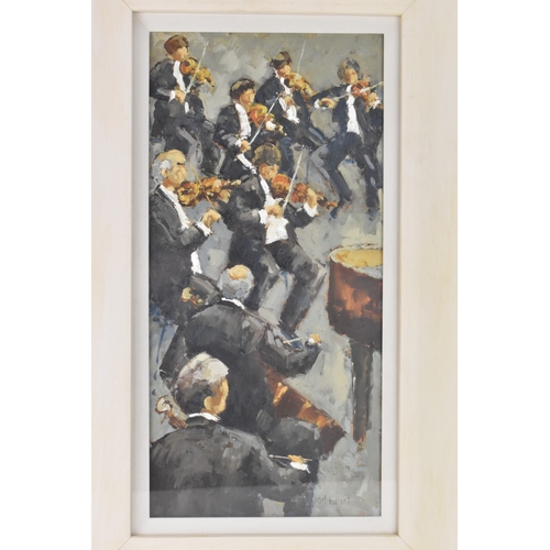 42 - Michael Ewart (B.1940) An oil on board entitled 'Performance', signed to the lower right corner, 18c... 