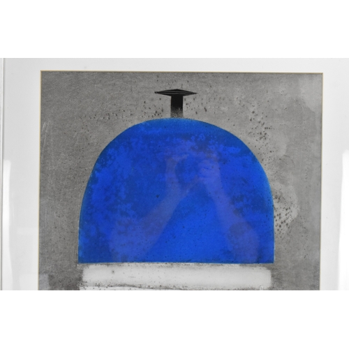 66 - Robin Welch (1936-2019) - Blue & White Bottle - a large acrylic painting depicting a studio pottery ... 