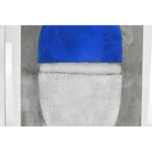 66 - Robin Welch (1936-2019) - Blue & White Bottle - a large acrylic painting depicting a studio pottery ... 