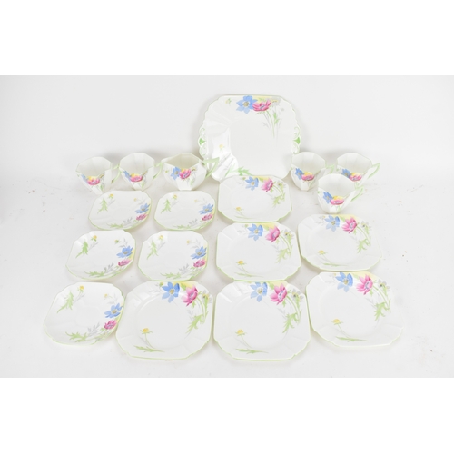 70 - An Art Deco Shelley 'Anemone' pattern bone china tea set, pattern no. 12067, comprising a milk jug, ... 