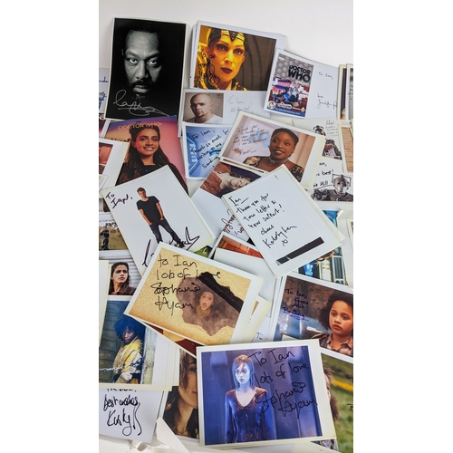 88 - A collection of loose mainly Doctor Who autographs on photos and letters, signed by several cast mem... 