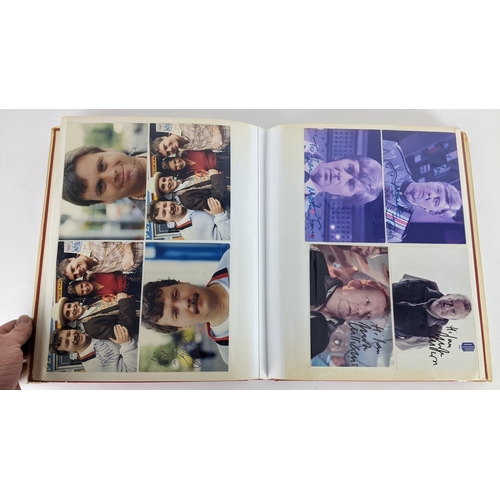 90 - A Doctor Who album of autographs on photos, signed by several cast members to include Tom Baker, Kar... 