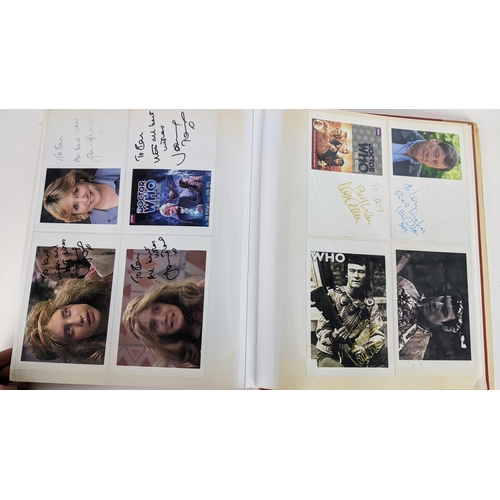 90 - A Doctor Who album of autographs on photos, signed by several cast members to include Tom Baker, Kar... 