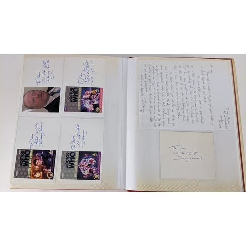 90 - A Doctor Who album of autographs on photos, signed by several cast members to include Tom Baker, Kar... 