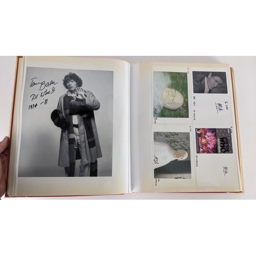 90 - A Doctor Who album of autographs on photos, signed by several cast members to include Tom Baker, Kar... 