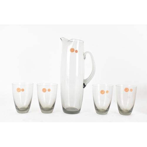 92 - Per Lutken for Holmegaard Glass, a mid-century Roskilde mixer jug and tumbler set in smoke grey tint... 
