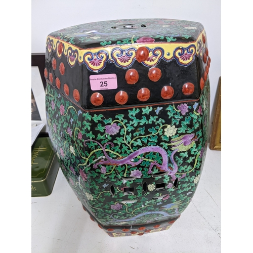 25 - A late 20th century Chinese porcelain garden seat A/F, and a Chinese fish bowl decorated with iris' ... 