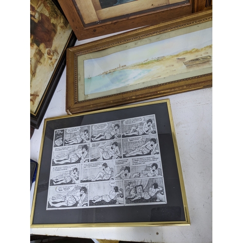 29 - A mixed quantity of framed and glazed prints, together with an unsigned coastal watercolour to inclu... 