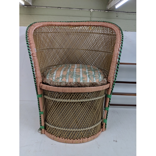 56 - Three items of small furniture to include a plate rack, a print of two cherubs and a carved chair
Lo... 