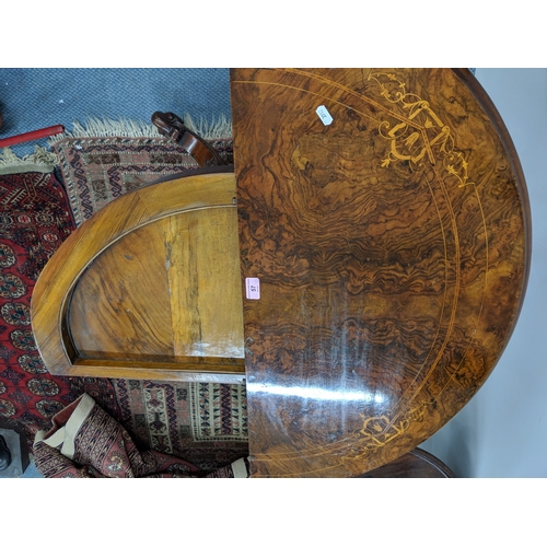 57 - A mid/late burr walnut card table with inlaid marquetry, the foldover top revealing a green base int... 