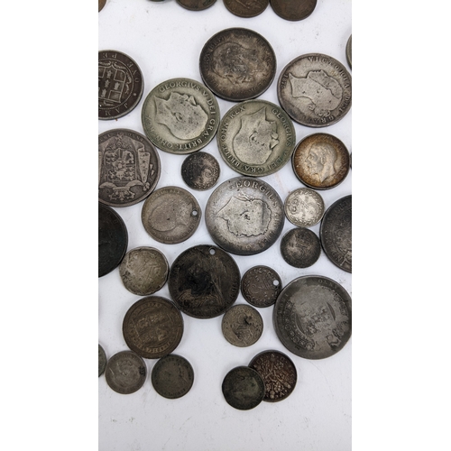 55 - United Kingdom - Mixed George III and later Silver and other coins to include 1834 Halfcrown, 1875 H... 