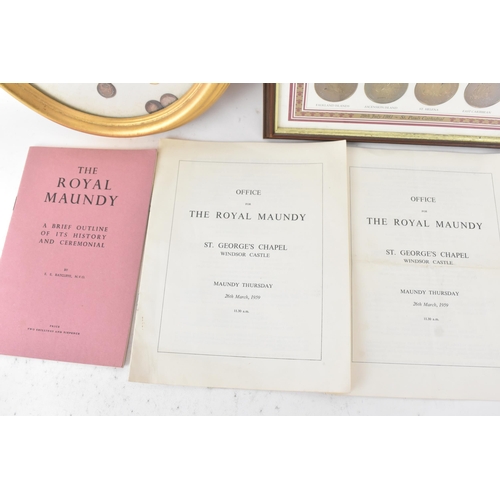 12 - The Royal Maundy 1959 - A framed set of 14 coins and red purse issued at the Royal Maundy service at... 