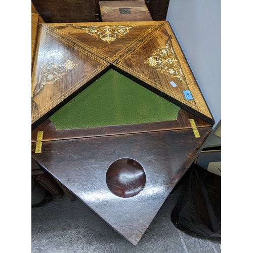 Victorian inlaid rosewood envelope card table, inlaid floral designs in ...