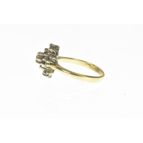 2 - A sapphire and diamond yellow gold cluster dress ring, claw-set with a central brilliant cut diamond... 