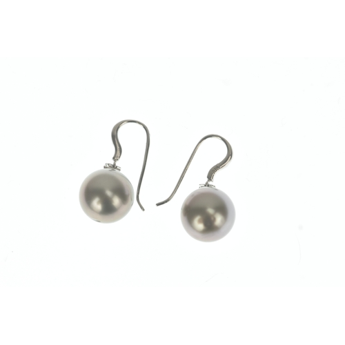 34 - A pair of pearl and diamond 18ct white gold earrings, each set with a single large black cultured pe... 
