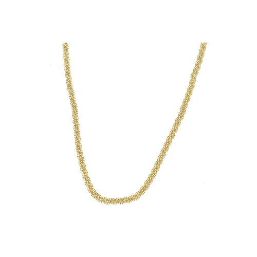 51 - A 22ct gold beaded mesh necklace, having textured spherical links with lobster clasp, stamped 916, 4... 