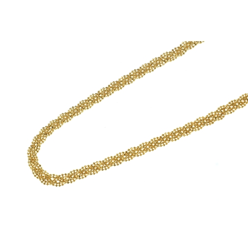 51 - A 22ct gold beaded mesh necklace, having textured spherical links with lobster clasp, stamped 916, 4... 