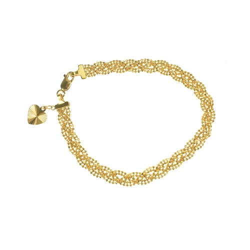 52 - A 22ct gold beaded mesh bracelet, having textured spherical links with lobster clasp, stamped 916, 1... 