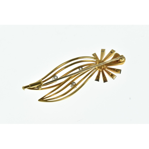 55 - A diamond and cultured pearl 18ct gold spray brooch, the central round cultured pearl surrounded by ... 