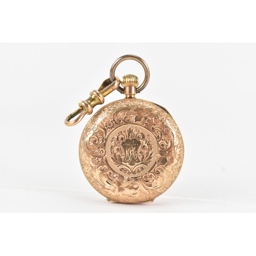 40A - An early 20th century 14ct gold ladies fob watch, the engine-turned gilt dial with Roman numerals, o... 