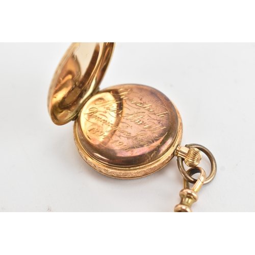 40A - An early 20th century 14ct gold ladies fob watch, the engine-turned gilt dial with Roman numerals, o... 