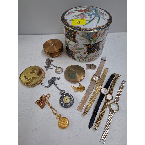 A late 20th Century Japanese 3 tier pot containing a Stratton compact A ...